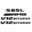 Black S65L AMG V12 BITURBO Trunk Fender Letters Badges Emblems for Mercedes Benz