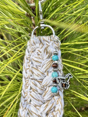 Boho Crocheted Keychain Beaded Handmade Key Fob Lanyard