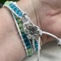 Leather Double Wrap Sea Glass Beads Blue Green Bracelet