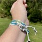 Leather Double Wrap Sea Glass Beads Blue Green Bracelet