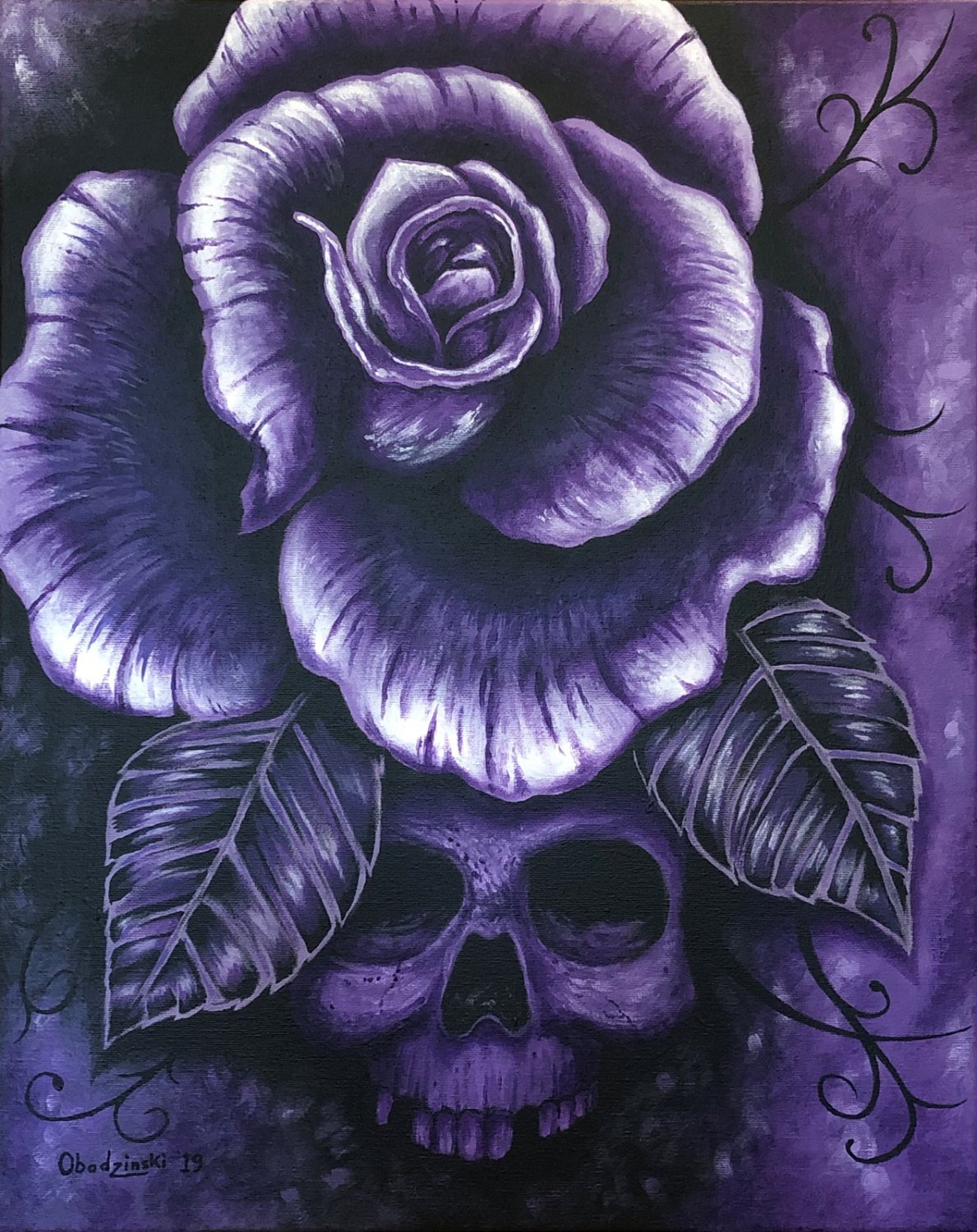 "Purple Haze" Skull and Rose Art by Gregg's Deep Colors