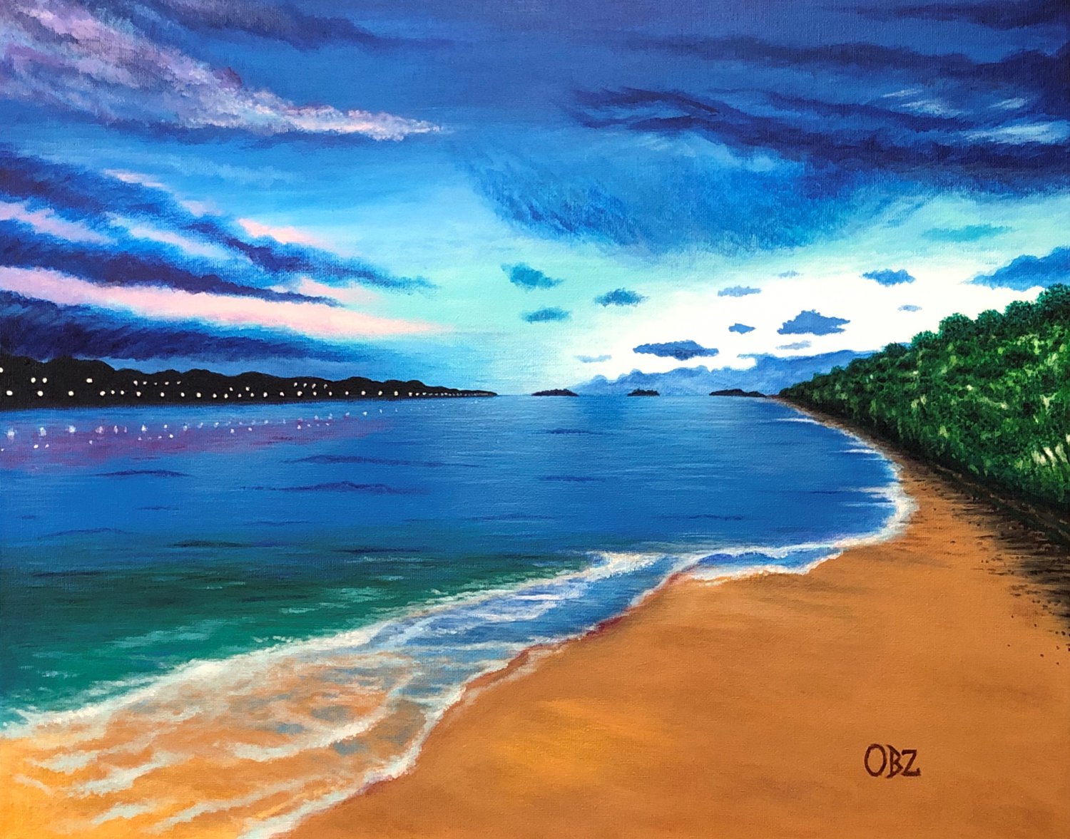 "Ocean Moon" Tropical Evening Beach Scene Art Poster Print by Gregg's Deep Colors