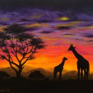 "Giraffe Sunest" African themed Scenic Sunset Art Poster by Gregg's Deep Colors