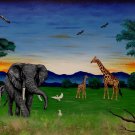 "African Sunset" African Safari with Elephants and Giraffes Art Poster Print by Gregg's Deep Colors