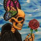 "Enchanted" Reaper Skull with Butterfly Wings and Rose Art Poster Print by Gregg's Deep Colors