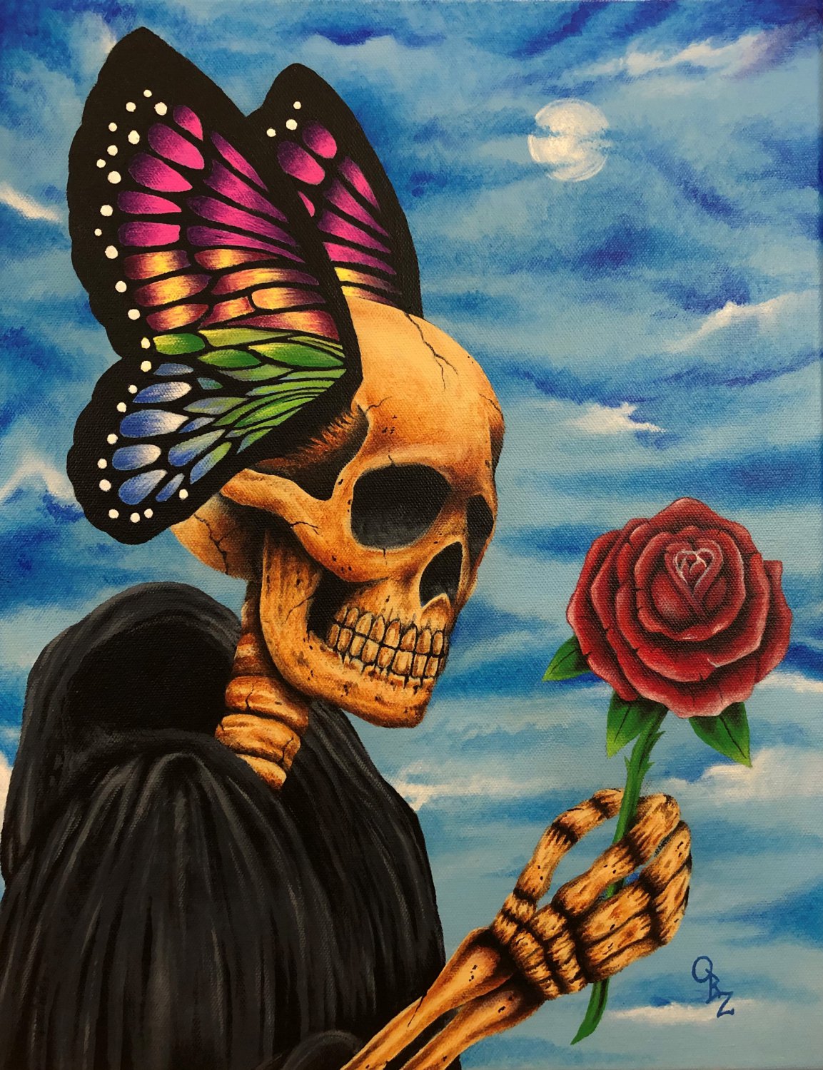 "Enchanted" Reaper Skull with Butterfly Wings and Rose Art Poster Print by Gregg's Deep Colors