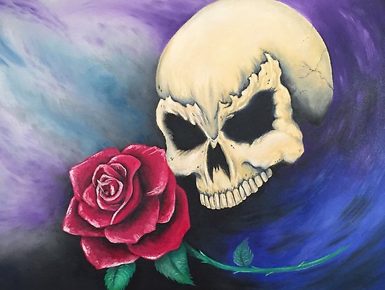 "Seeing Red" Skull with Rose Fabtasy Art Poster Print by Gregg's Deep Colors