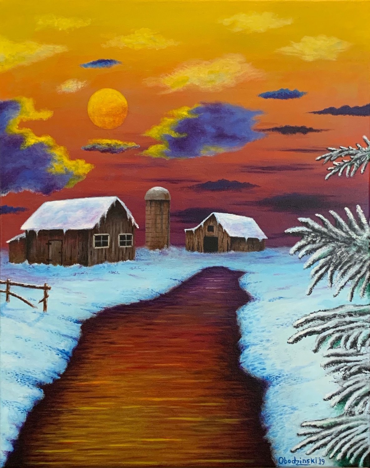 "Winter Sunset" Farm Scenic Sunset Artwork Poster Print by Grgg's Deep Colors