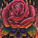 "Up in Flames' Skull and Red Rose in Flames Artwork Poster Print by Gregg's Deep Colors