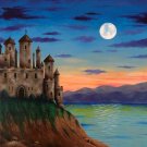 "Castle Island" Castle on an Ocean Island with Sunset Artwork Poster Print by Gregg's Deep Colors