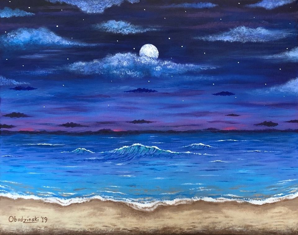 "Ocean Moon" Tropical Evening Beach Scene Art Poster Print by Gregg's Deep Colors