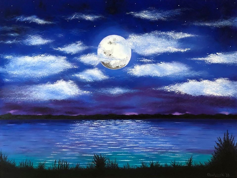 "Full Moon" Evening Ocean Scene with Full Moon Artwork by Gregg's Deep Colors