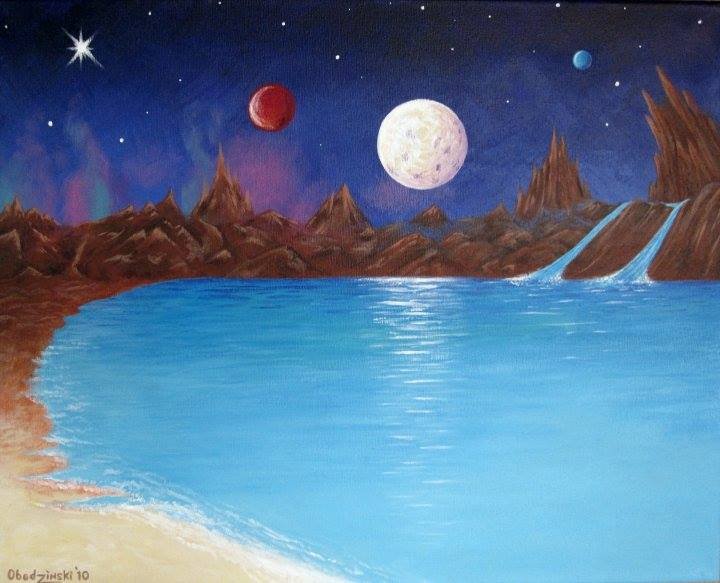 "Out of this World" Fantasy Space Scene with Planets and Moons