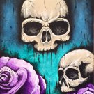 "Skulls with Roses" Two Skulls with two pink Roses Artwork by Gregg's Deep Colors