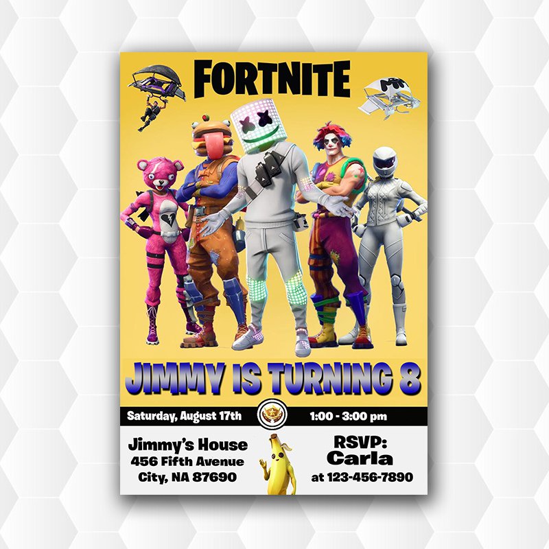Fortnite Marshmello Birthday Invitations