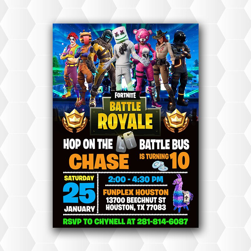 Marshmello Fortnite Birthday Party Invitations