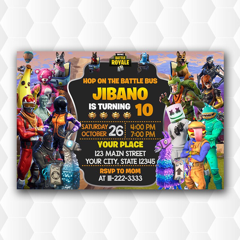 Marshmello and llama Fortnite Birthday Party Invitations