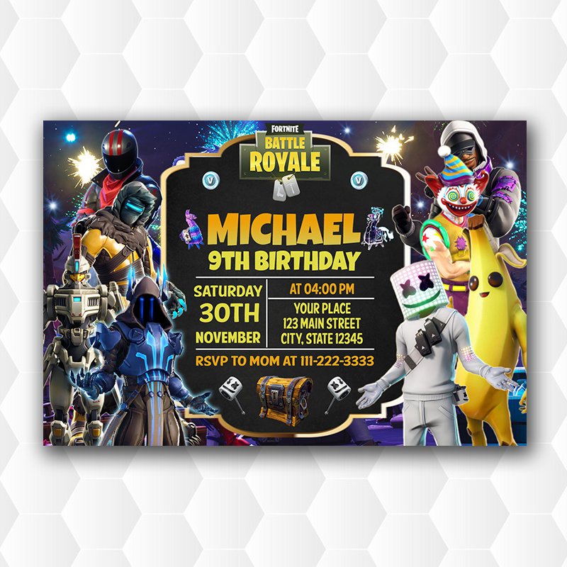 Marshmello Fortnite Birthday Party Invitation