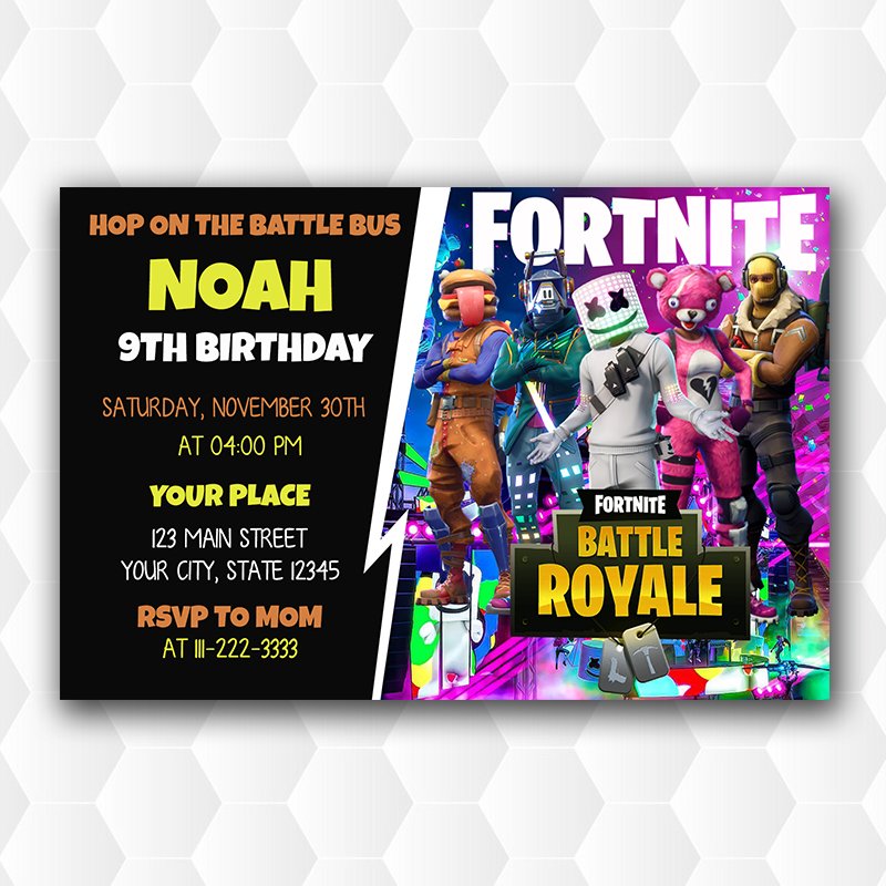 Fortnite Battle Royale Marshmello Birthday Party Invitation