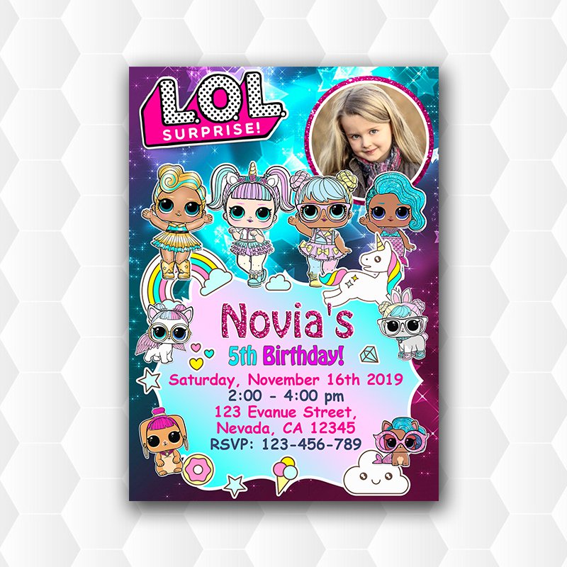 Lol Doll Birthday Girl Invitations, Lol Doll Invitation With Photo
