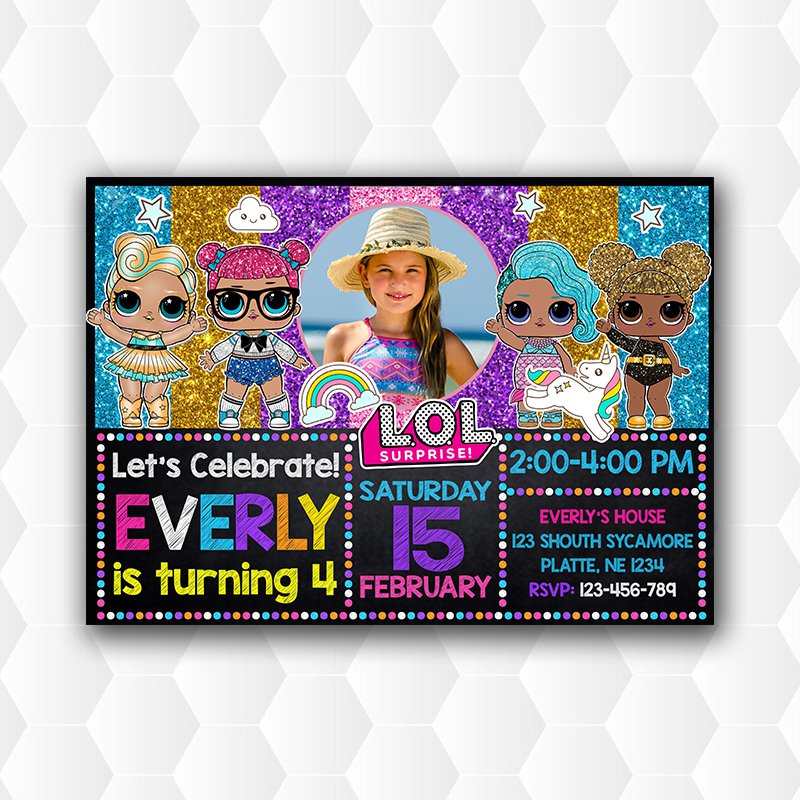 Lol Doll Birthday Invitations With Photo, Lol Doll Invitation