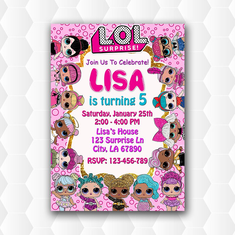 Lol Doll Cute Characters Birthday Invitation For Girl