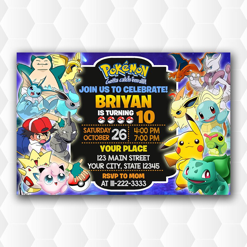 Pokemon Birthday Invitations, Pokemon Invitation, Pokemon Birthday Invites Party