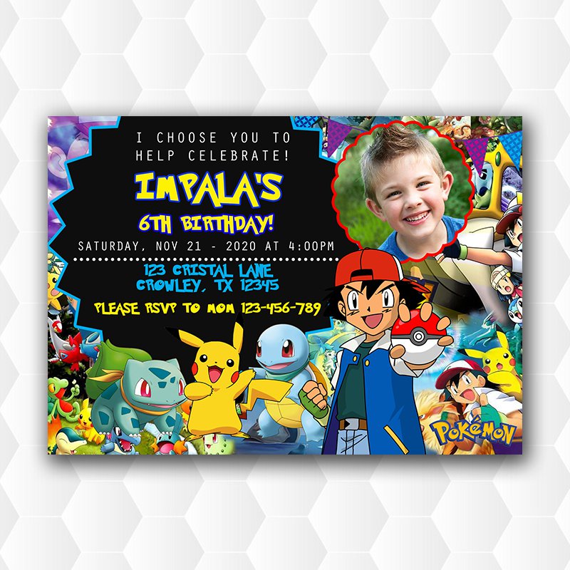 Pokemon Birthday Invitations, Pokemon Birthday Party Invitation With Photo