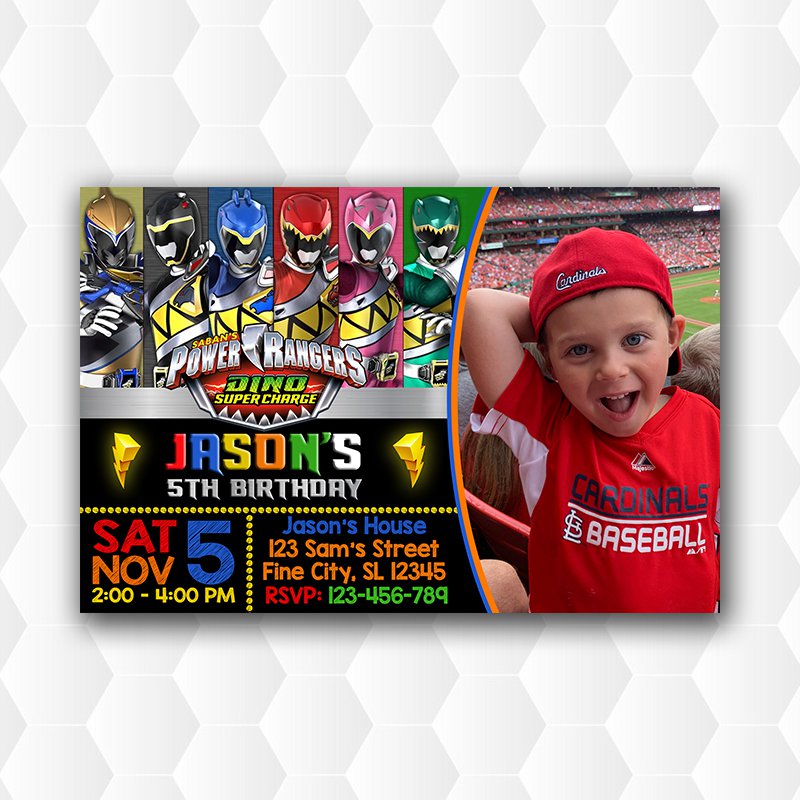 Power Rangers Dino Charge Birthday Invitation With Photo