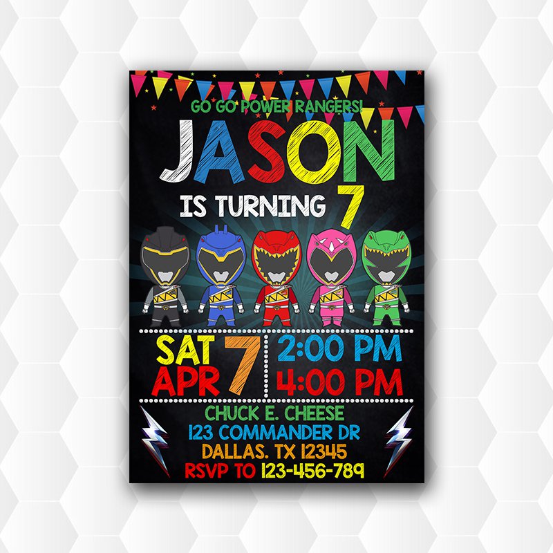 Mighty Morphin Power Rangers Megazord Birthday Invitation, Power Rangers Invitation