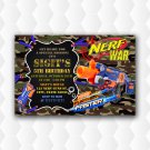 Nerf Gun War Birthday Invitations, Dart Invitation With Camo Army
