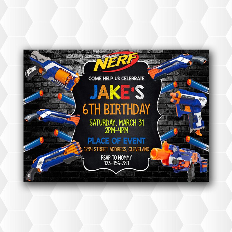 Nerf Gun Birthday Invitations, Dart Gun War Party Invite