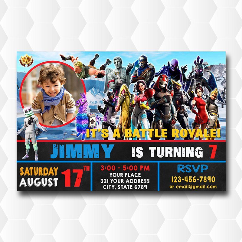 Fortnite X Battle Royale Birthday Invitations With Photo