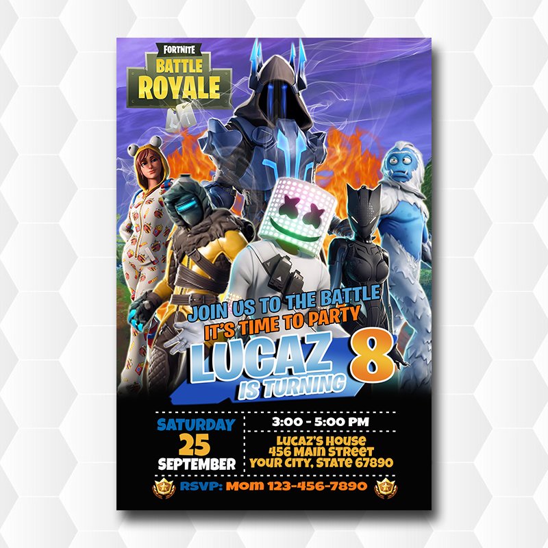 Marshmello Fortnite Birthday Party Invitations Battle Royale