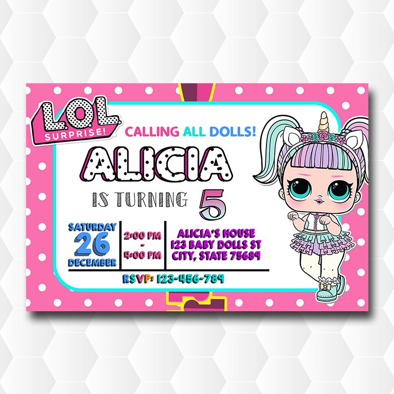 Lol Dolls Unicorn Surprise Birthday Invitation