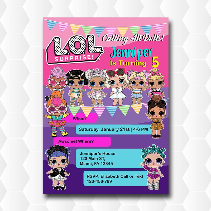 Lol Dolls Birthday Invitation For Girl