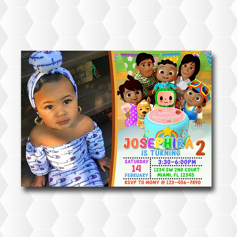 Cocomelon Birthday Invitation Editable African American, Cocomelon Invites Black With Photo