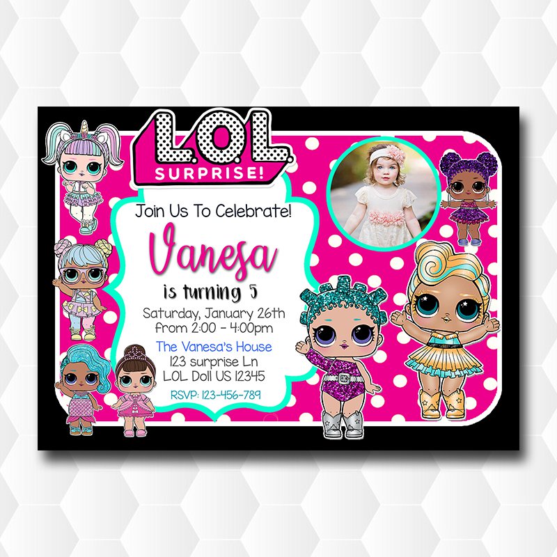 Lol Dolls Unicorn Birthday Invitation With Photo