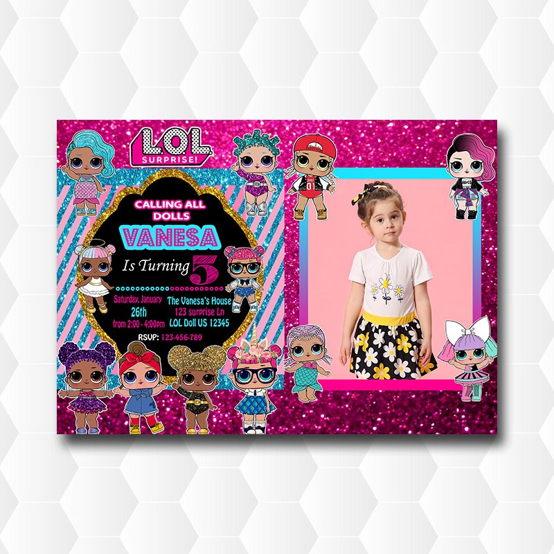 Lol Dolls Surprise Series Birthday Invitation With Photo