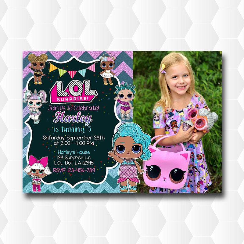 Lol Dolls Surprise Series Sprinkle Birthday Invitation With Photo