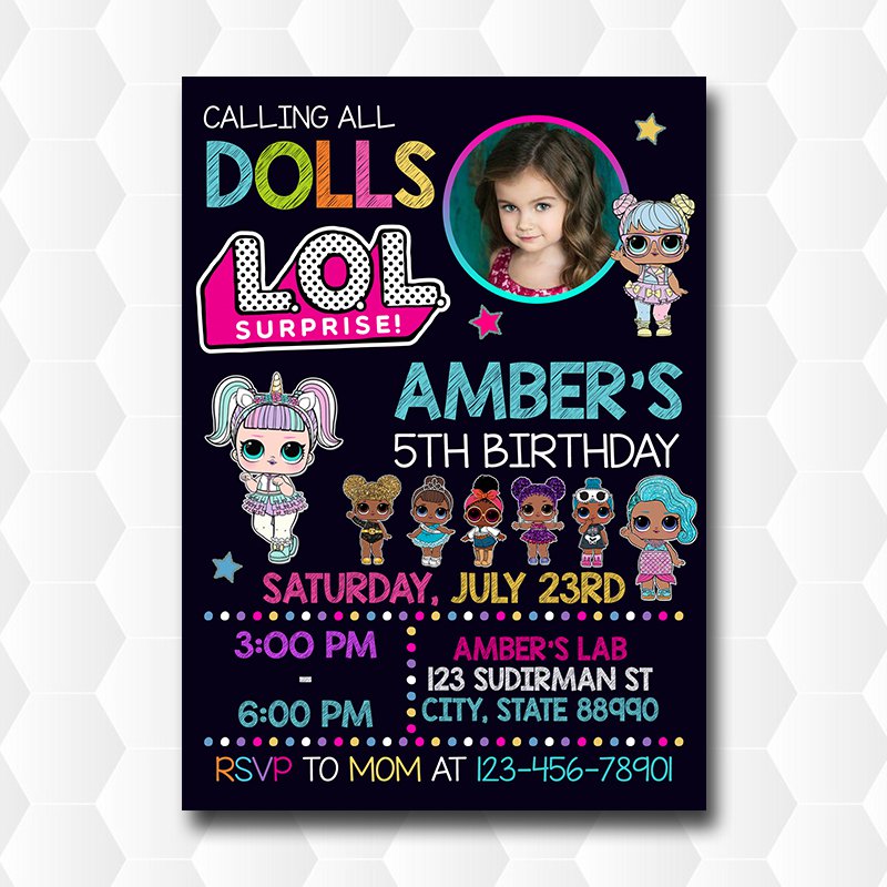 Lol Dolls Surprise Unicorn Birthday Invitation With Photo