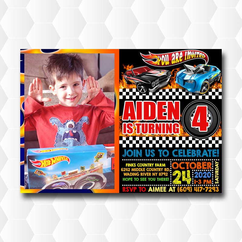 Hot Wheels Birthday Party Invitations With Photo