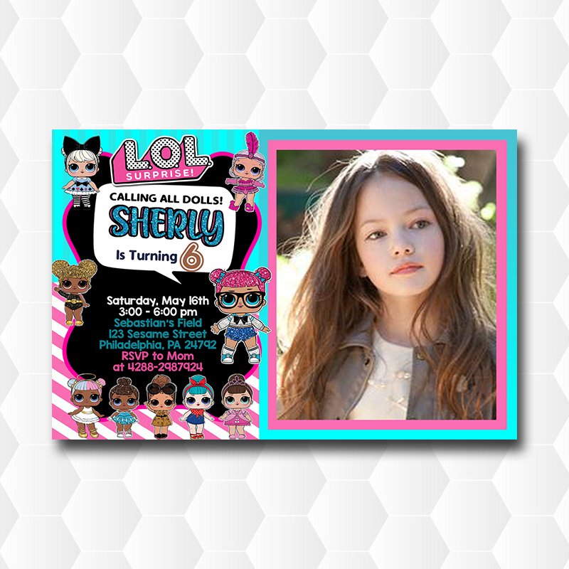 Lol Dolls Surprise Glitter Birthday Invitation With Photo