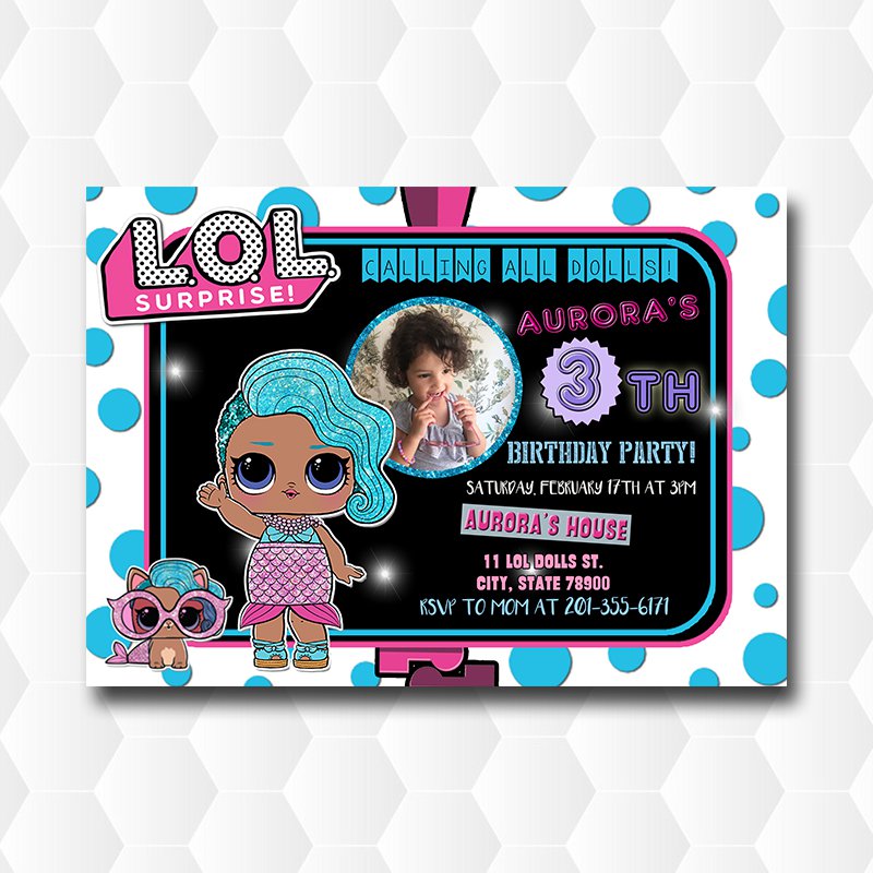 Lol Dolls Surprise Mermaid Glitter Birthday Invitation With Photo