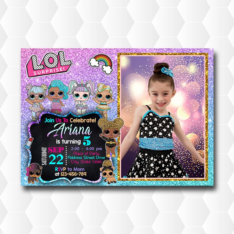 Lol Dolls Surprise Kitty Cat Glitter For Girl Invitation With Photo