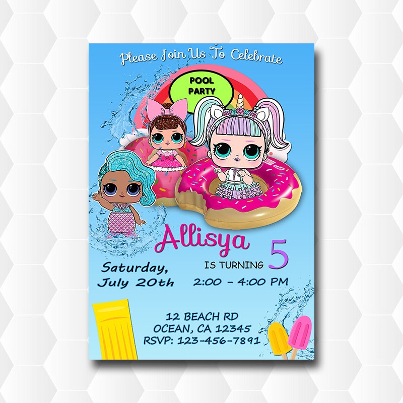 Lol Dolls Surprise Unicorn Party Pool Invitation