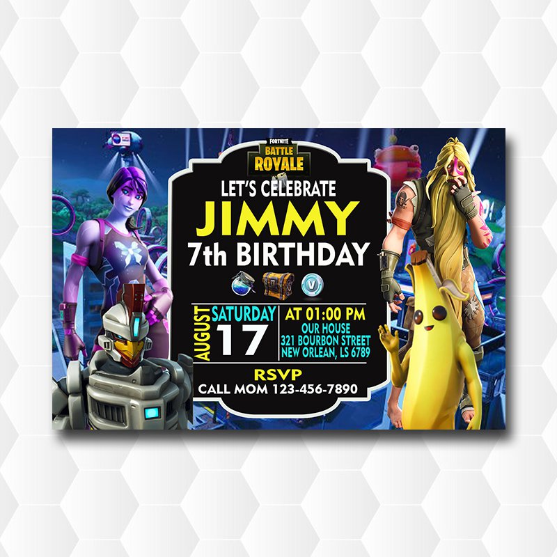 Fortnite Battle Royale X Banana Birthday Invitation