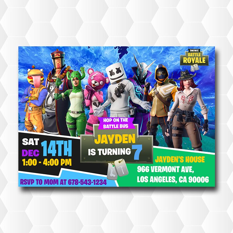 Fortnite Battle Royale X Marshmello Birthday Party Invitation