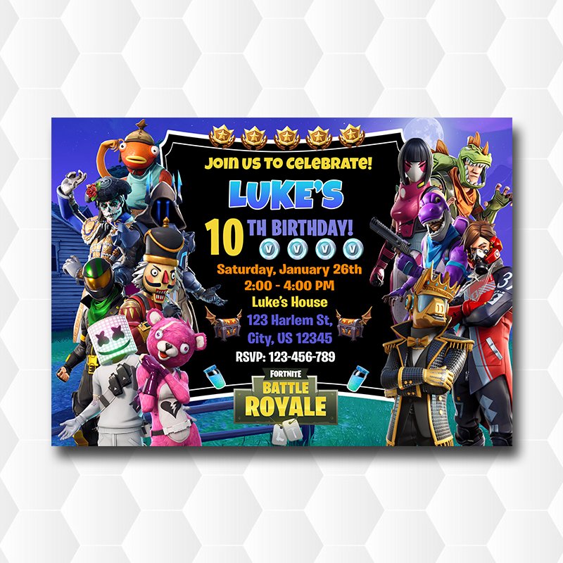 Fortnite X Battle Royale Marshmello Birthday Invitation