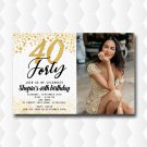 Gold Glitter 40th Birthday Invitation, Forty Birthday Invitations With Photo Gold Glitter 40th Birthday Invitation, Forty Birthday Invitations With Photo